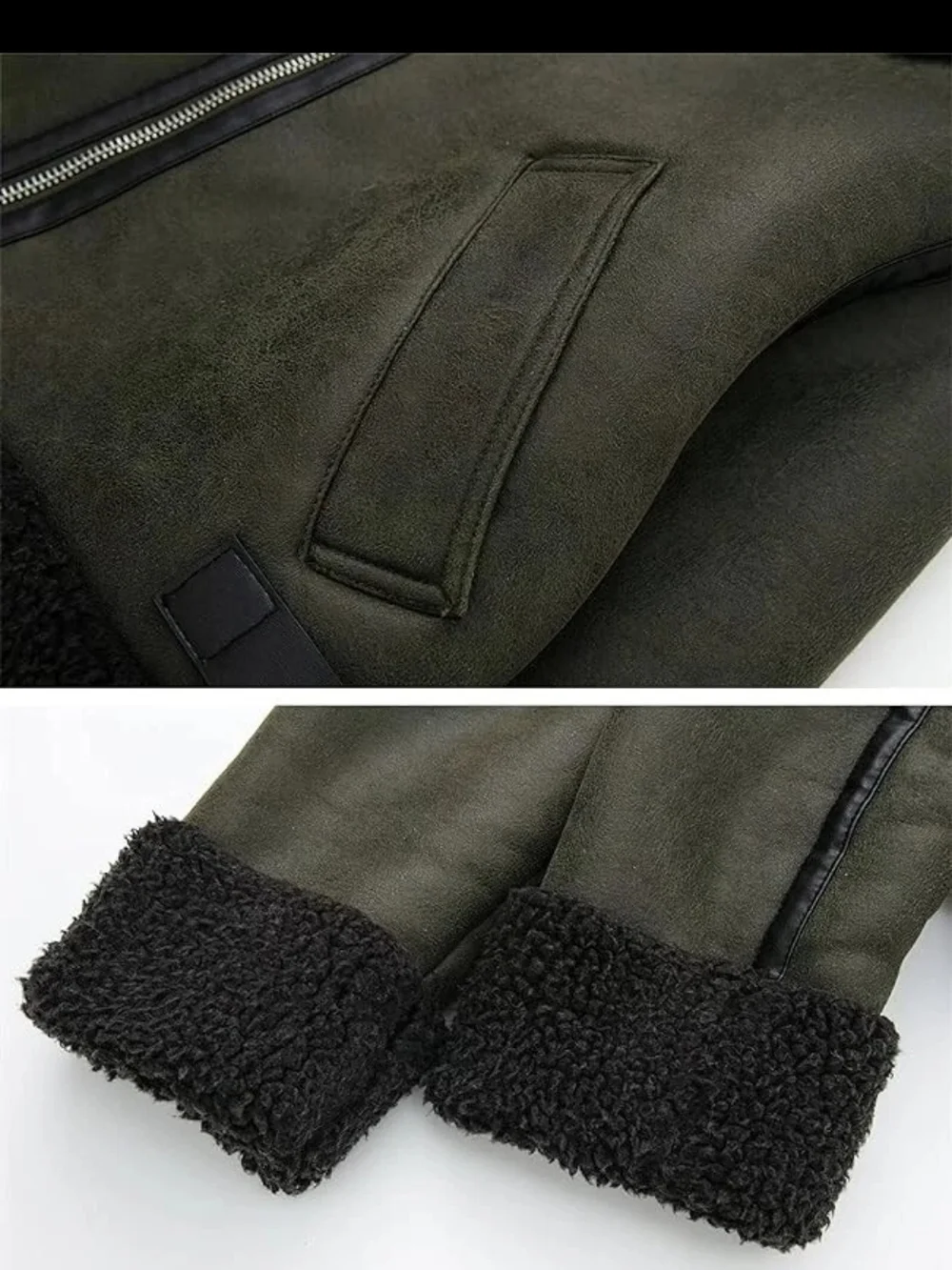 Faux Shearling Bomber Jacket Black Sz M